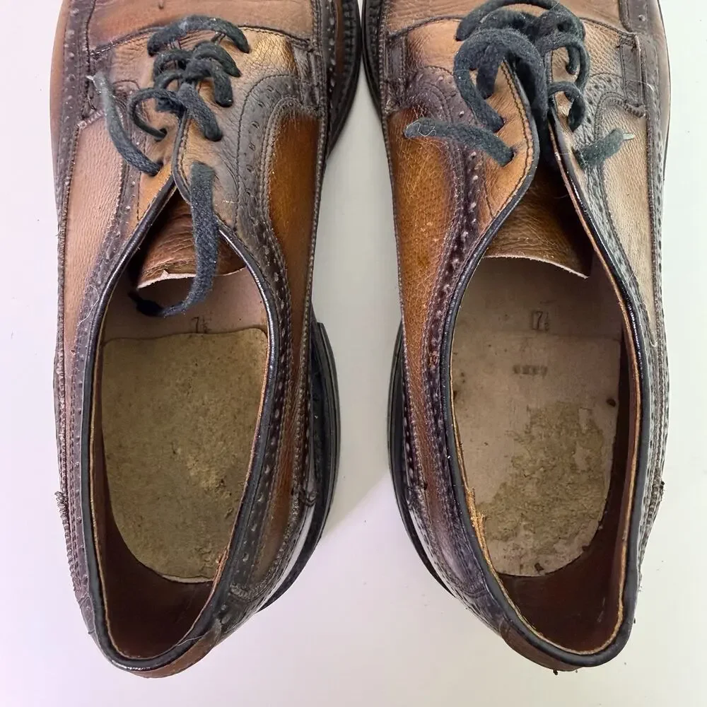 Vintage Nunn Bush Two Tone Brown Wingtip Brogue Oxford Dress Shoes Mens 7.5D USA